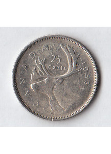 1956 - CANADA Quarto di Dollaro Renna in argento circolato